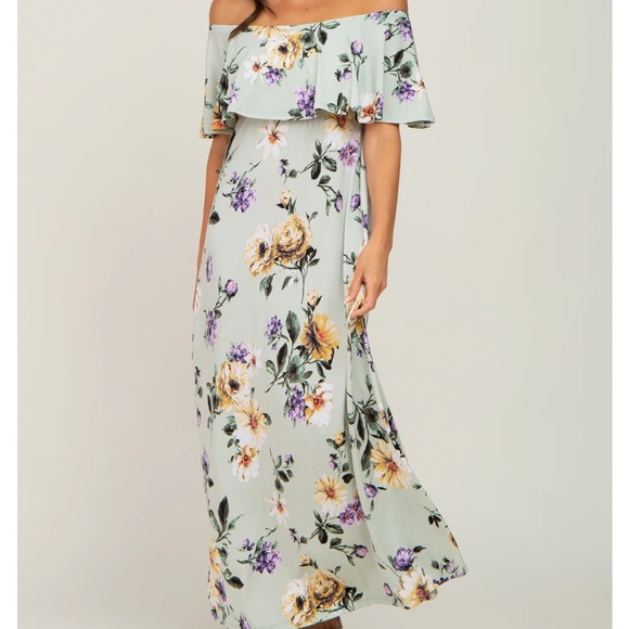 Pink blush sage floral off the shoulder maxi - Picture 2 of 2